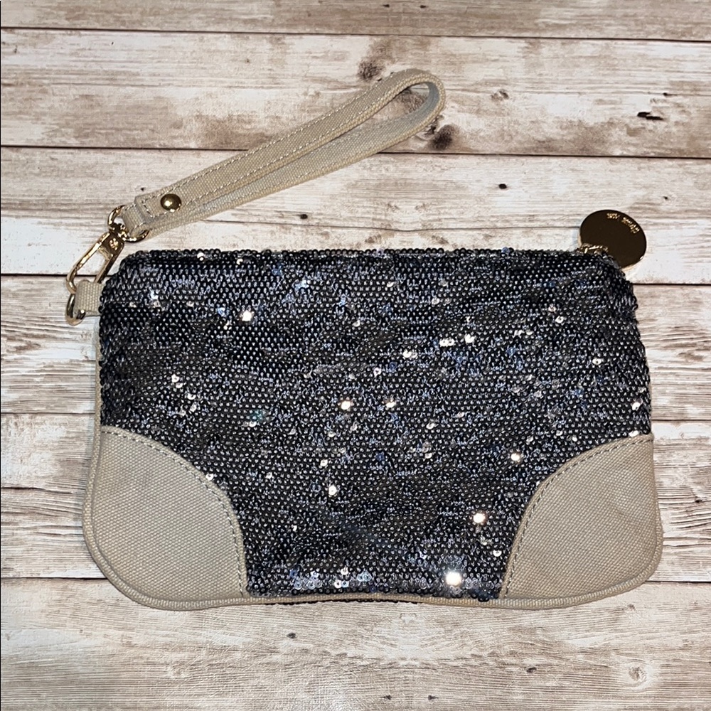 DEUX LUX sequin/canvas cosmetic make-up pouch